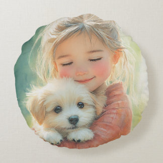 Fille à l'aquarelle douce et Coussin de chiot
