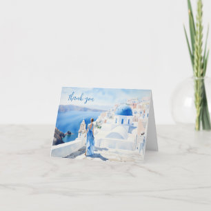 Fille à Santorin, Aquarelle, Carte Merci