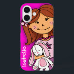 Fille accrochant un coque de nom rose lapin blanc<br><div class="desc">Boucles de filles rose coque mignon filles graphiques modernes coque. Fille serrant son petit lapin blanc chanceux. Ce coque lit Isabelle ou personnalise avec le nom de votre enfant. Design original par Sarah Trett pour www.mylittleeden.com</div>
