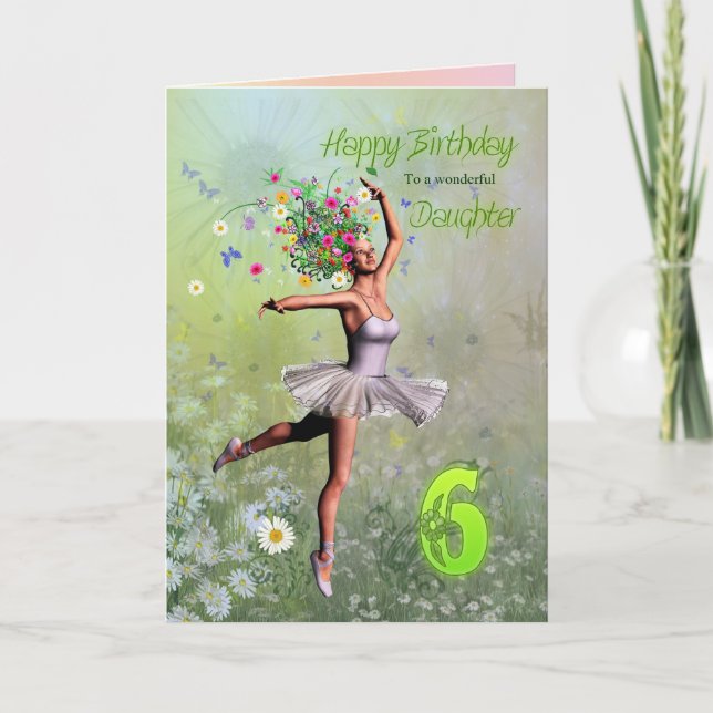 Fille âgée de 6 ans, carte d'anniversaire de fée d (Devant)