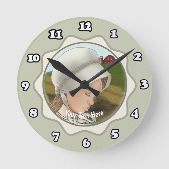 Fille Amish Portant une horloge ronde Bonnet (Recto)