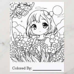 Fille Anime avec fleurs Page Couleur