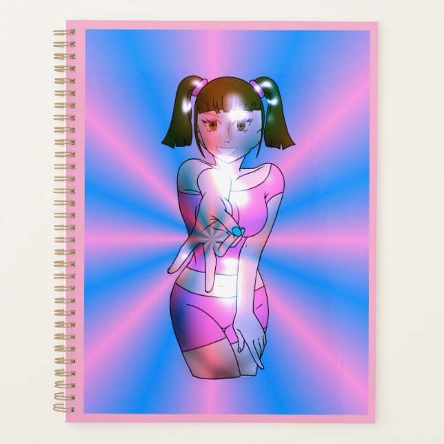 Fille Anime Cyber Y2K Carnet à Spirale Rose Explos (Devant)