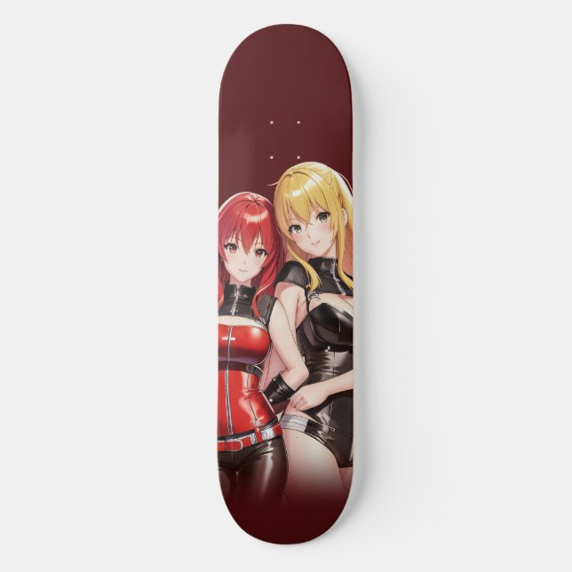 Fille anime de couleur marron skateboard (Recto)