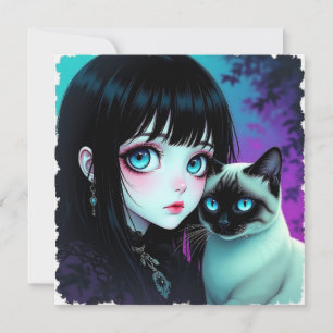 Fille Anime et couverture de chat siamois