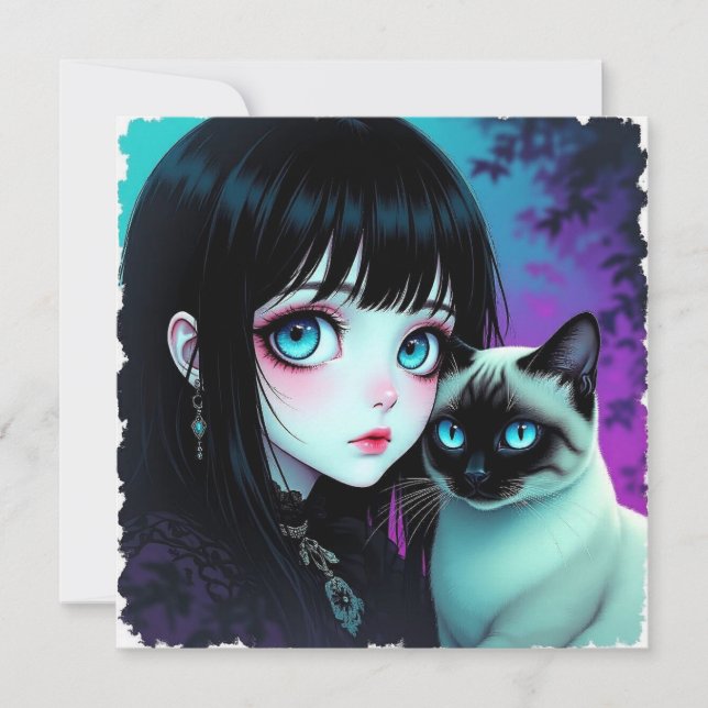 Fille Anime et couverture de chat siamois (Devant)