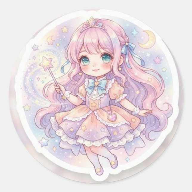 Fille Anime Magique Rêveuse Étoile Autocollant (Yo (Devant)