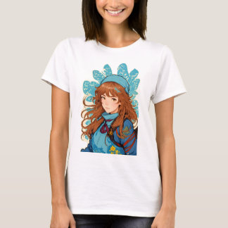 Fille Anime Rêveuse aux Cheveux Rouges T-Shirt Aha