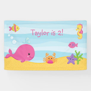 Fille Anniversaire De La Fête Bannière Sous La Mer