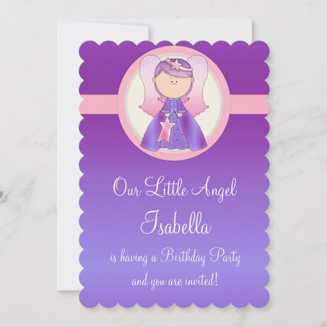 Fille Anniversaire Fête Invitation Angel Design 6 (Devant)