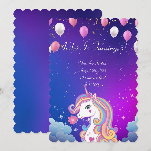 fille anniversaire licorne invitation magique (Devant / Derrière)