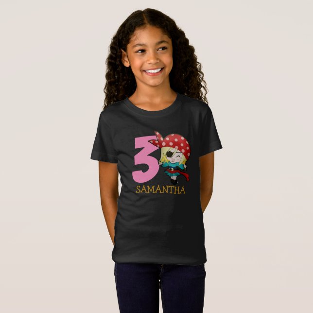 FILLE Anniversaire Pirate 3e Nom T-shirt (Devant entier)