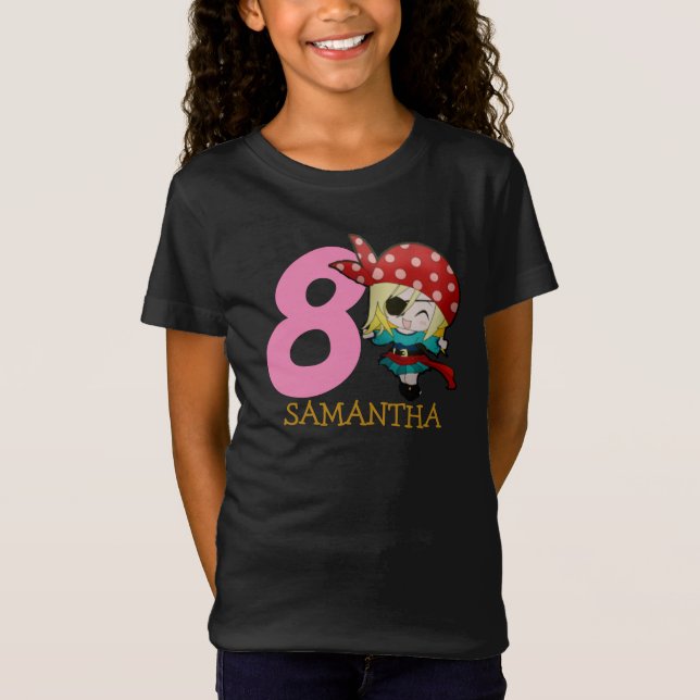 FILLE Anniversaire Pirate 8ème Nom T-shirt (Devant)