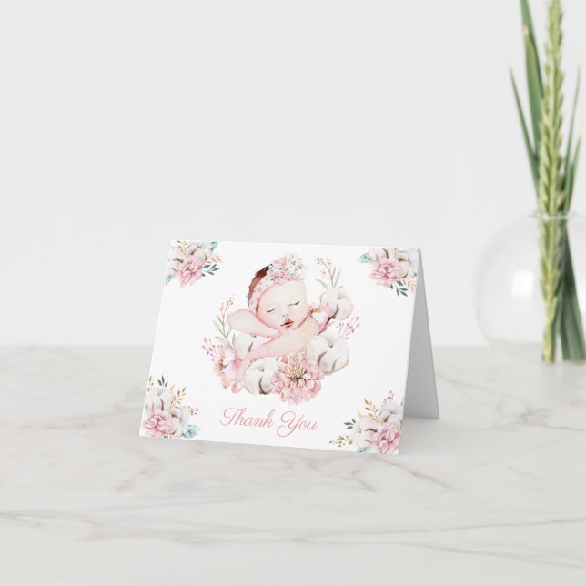 Fille Aquarelle bébé Merci Cartes (Devant)