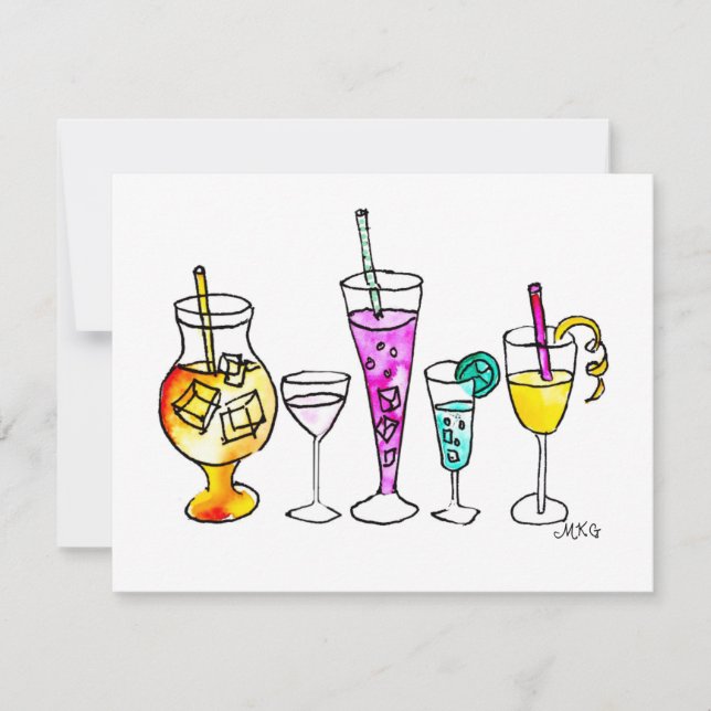 Fille Aquarelle Cocktails d'été Cartes de notes ré (Devant)