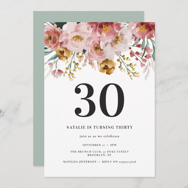 Fille aquarelle florale 30e anniversaire rose chic (Devant / Derrière)