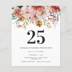 Fille aquarelle florale éditable âge anniversaire