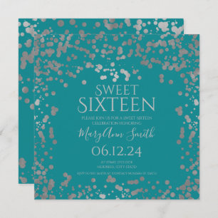 Fille Argent Foil Confetti Sweet 16 Invitation Tur