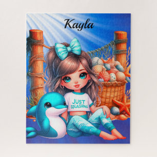 fille assise au puzzle de la plage