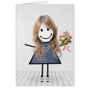 Fille au bâton d'anniversaire avec bouquet de fleu