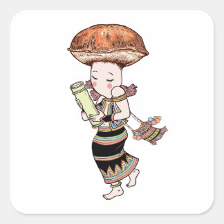 Fille au champignon Porcini — Autocollant de champ