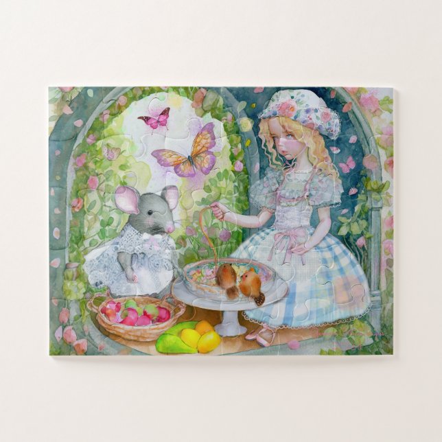 Fille au jardin avec des amis puzzle (Horizontal)