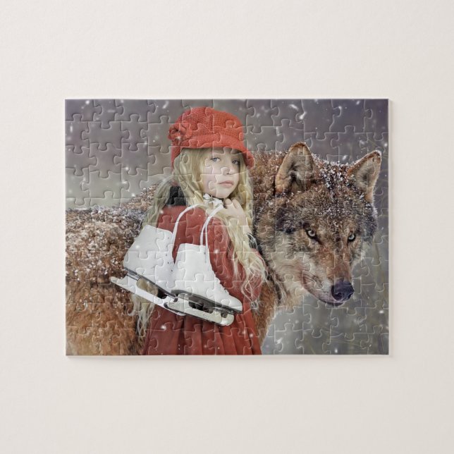 Fille au loup et patins Puzzle d'hiver (Horizontal)