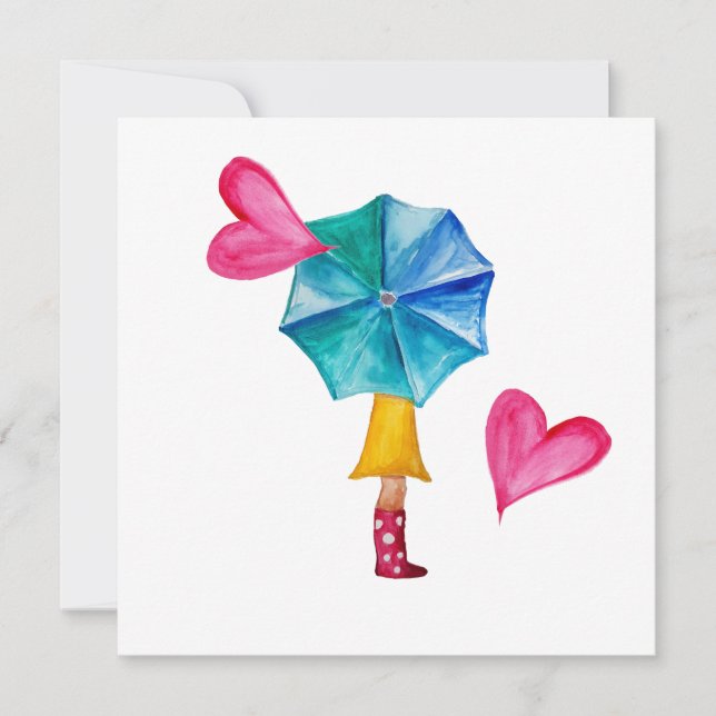 Fille au parapluie en amour aquarelle (Devant)