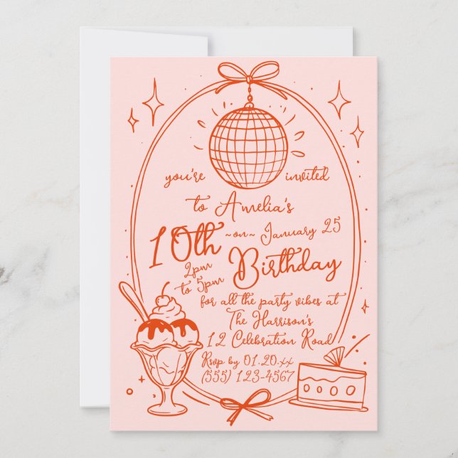Fille au sundae de glace rose Invitation pour une  (Devant)