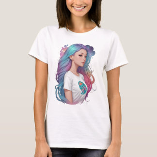 Fille aux Cheveux Arc-en-Ciel Pastel T-Shirt Radia
