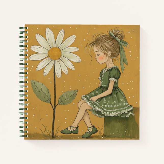 Fille avec Carré de marguerite Carnet spirale (Devant)