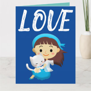 FILLE AVEC CHAT AMOUR ANNIVERSAIRE GRANDES CARTES