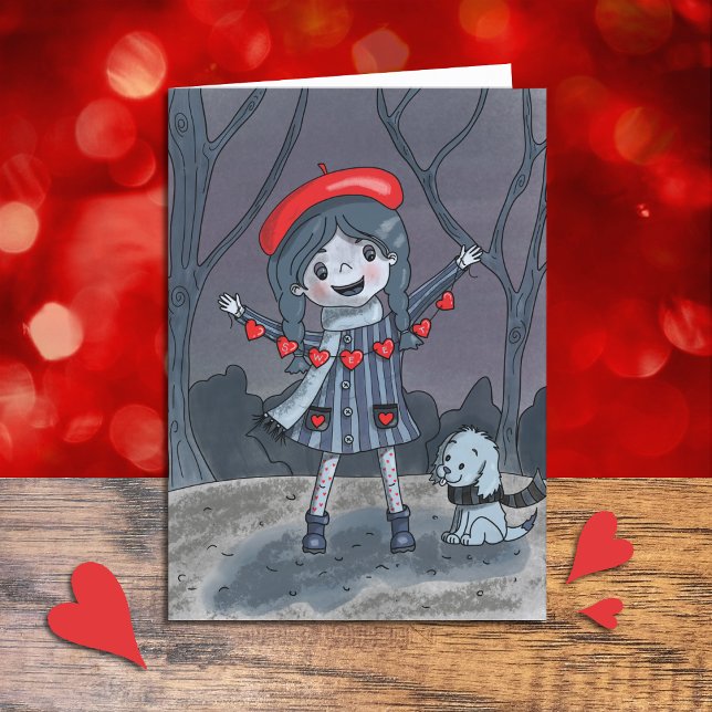 Fille avec Coeur Garland Carte de Saint Valentin p (Créateur téléchargé)