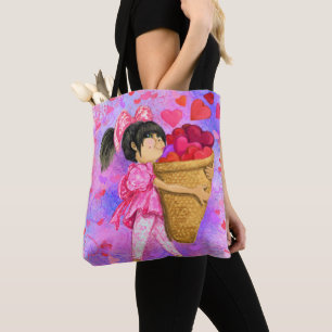 Fille avec corbeille Coeurs Sac fourre-tout Cadeau