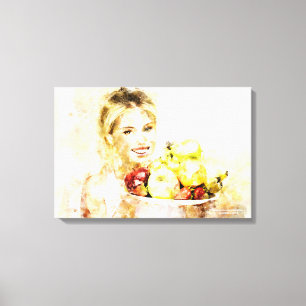 Fille avec des fruits imprimé en toile