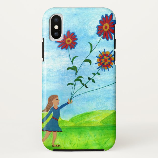 Fille avec Flower Kite iPhone X Coque (Dos)