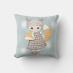 Fille avec Fox Baby Coussin
