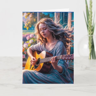 FILLE avec guitare acoustique Carte de voeux