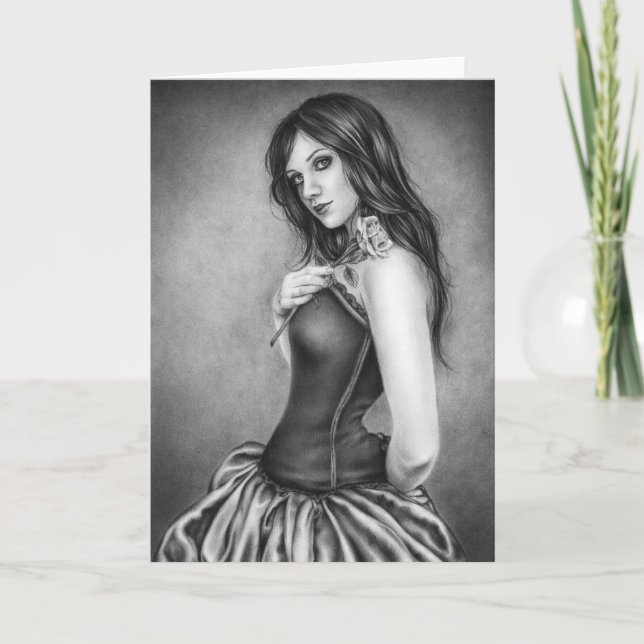 Fille avec la carte de voeux rose (Devant)