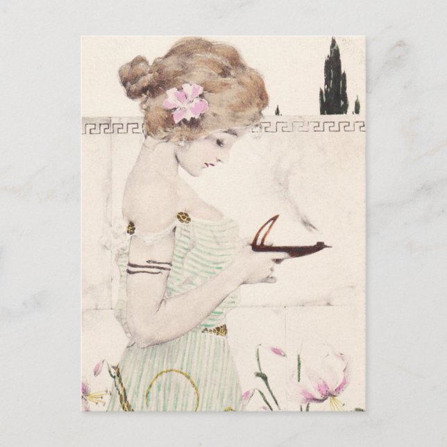 Fille avec Lampe Art Nouveau Carte Postale (Devant)