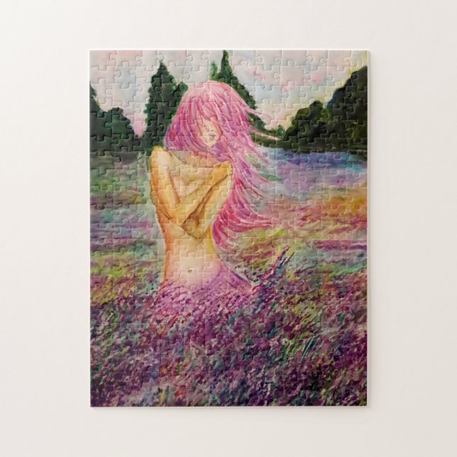 Fille Avec Lavande Aroma Jigsaw Puzzle Peinture (Vertical)