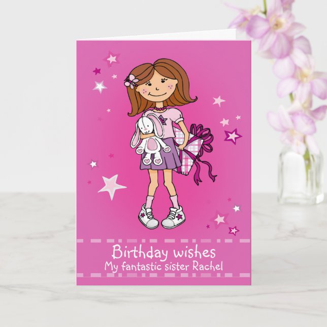 Fille avec le rose actuel Bonne carte d'anniversai (Orchidée)