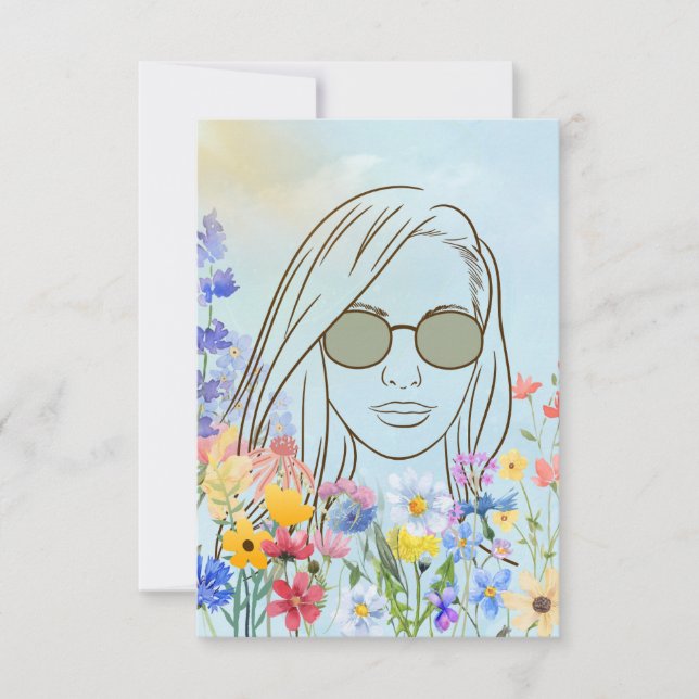 Fille avec lunettes de soleil dans carte jardin en (Devant)