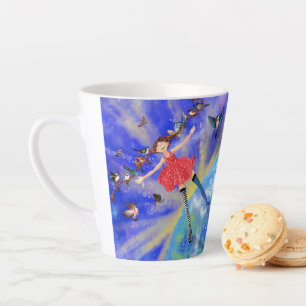 Fille avec oiseaux Latte Mug Printemps - Peinture