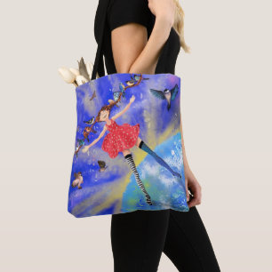 Fille avec oiseaux Sac fourre-tout Imaginaire