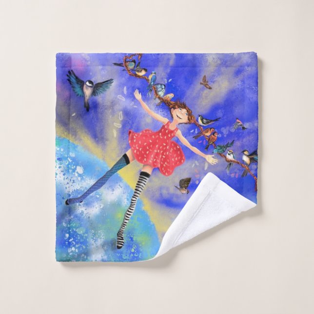 Fille avec oiseaux Serviette de bain Ensemble Imag (Gant de toilette)