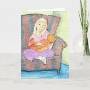 Fille avec ours en peluche seulement une carte