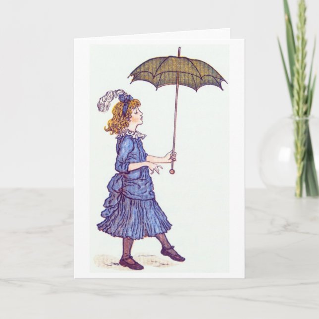 Fille avec parapluie, carte de voeux (Devant)