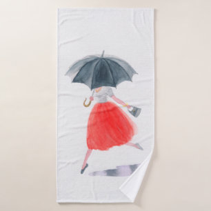Fille avec parapluie sous la pluie. illustration d