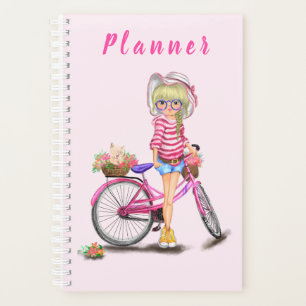 Fille avec planificateur de vélo rose